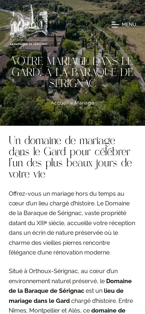 La Baraque de Sérignac : capture du site sur mobile 2