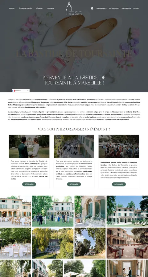 Bastide de Toursainte : capture du site sur ordinateur 1