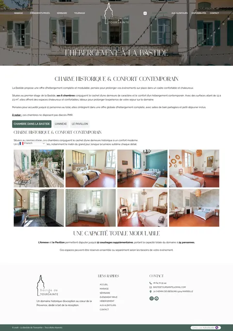 Bastide de Toursainte : capture du site sur ordinateur 3