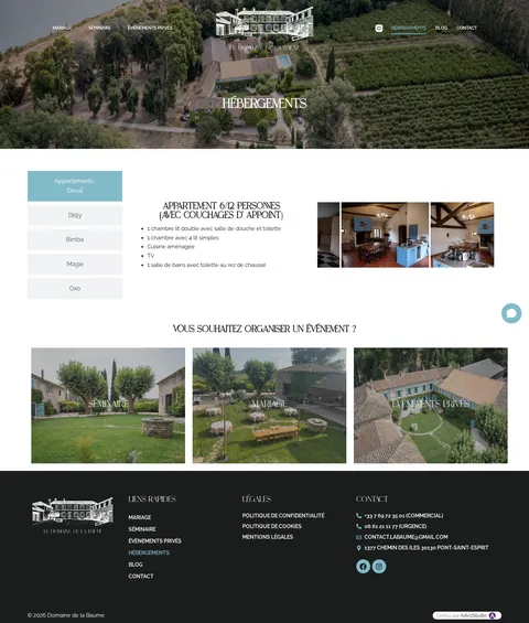 Domaine de la Baume : capture du site sur ordinateur 3